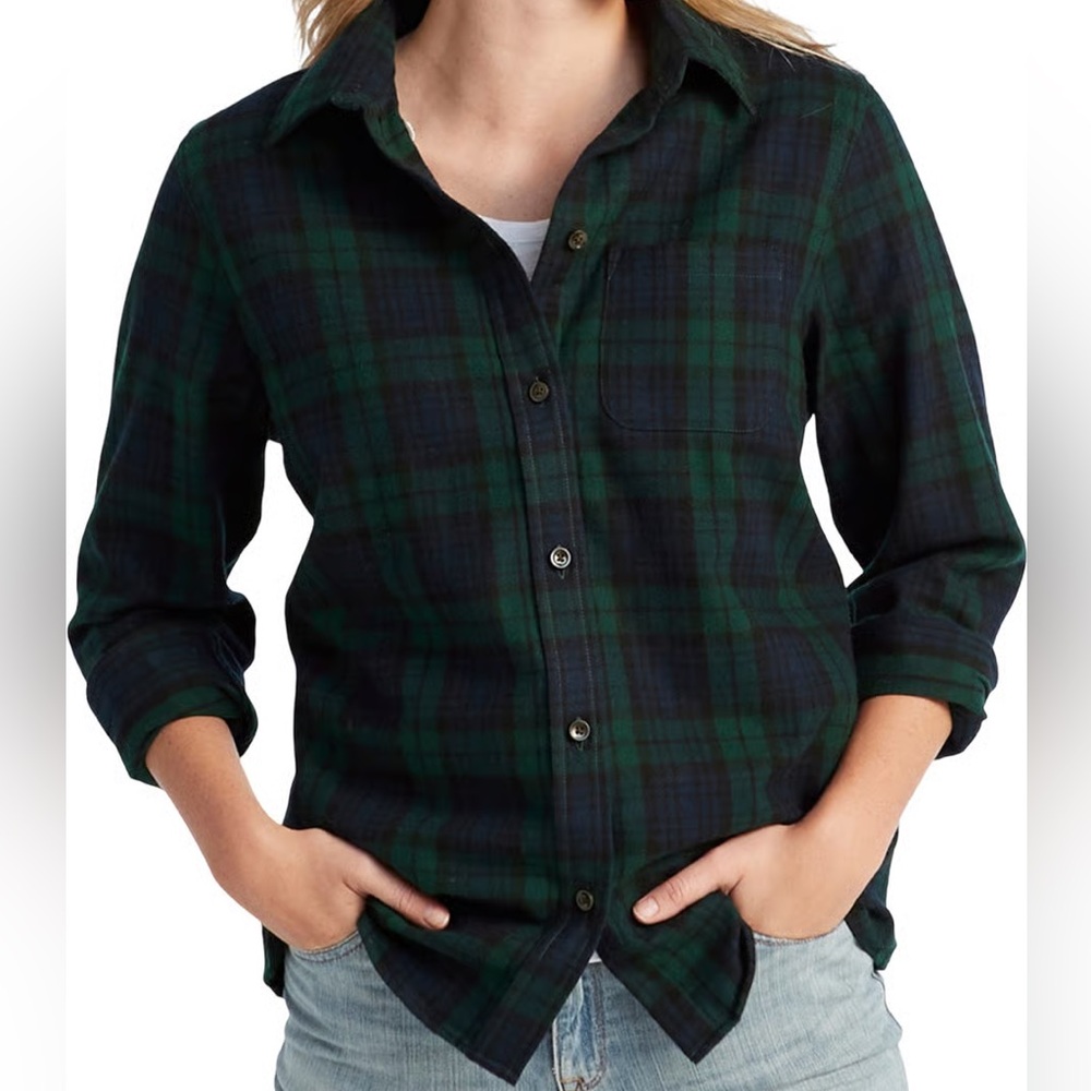 L.L Bean Scotch Plaid Flannel Button Up Shirt
